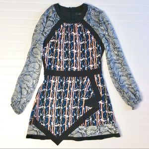 BGBGMAXAZRIA Two print asymmetrical mini dress. Item# 0074